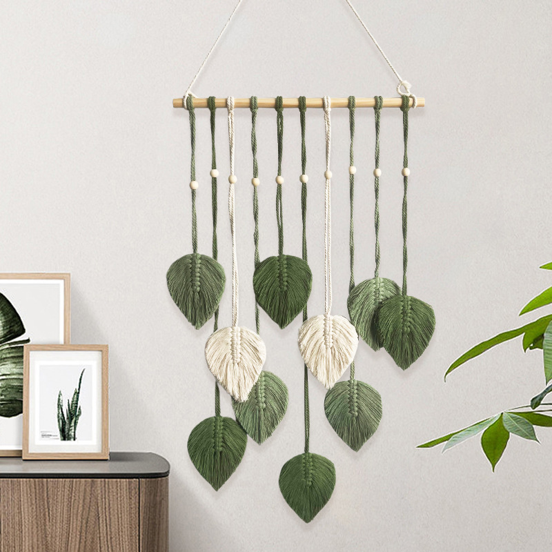Wall Scroll Tapestry - El yapımı yaprak goblen dokuma ahşap