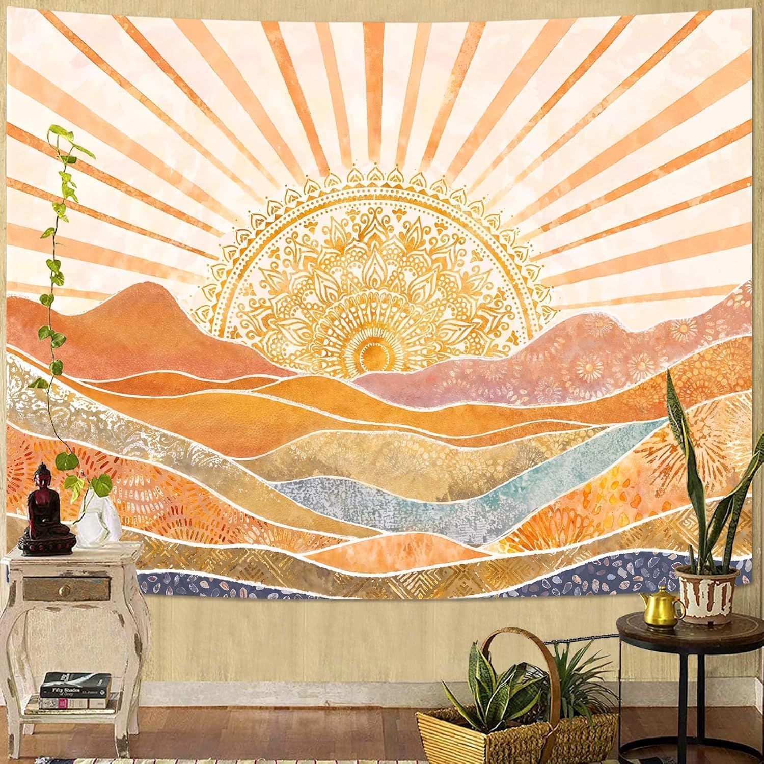 Estetik Boho Güneş Dağı Goblen - Wall Scroll Tapestry incelemesi ve fiyatı