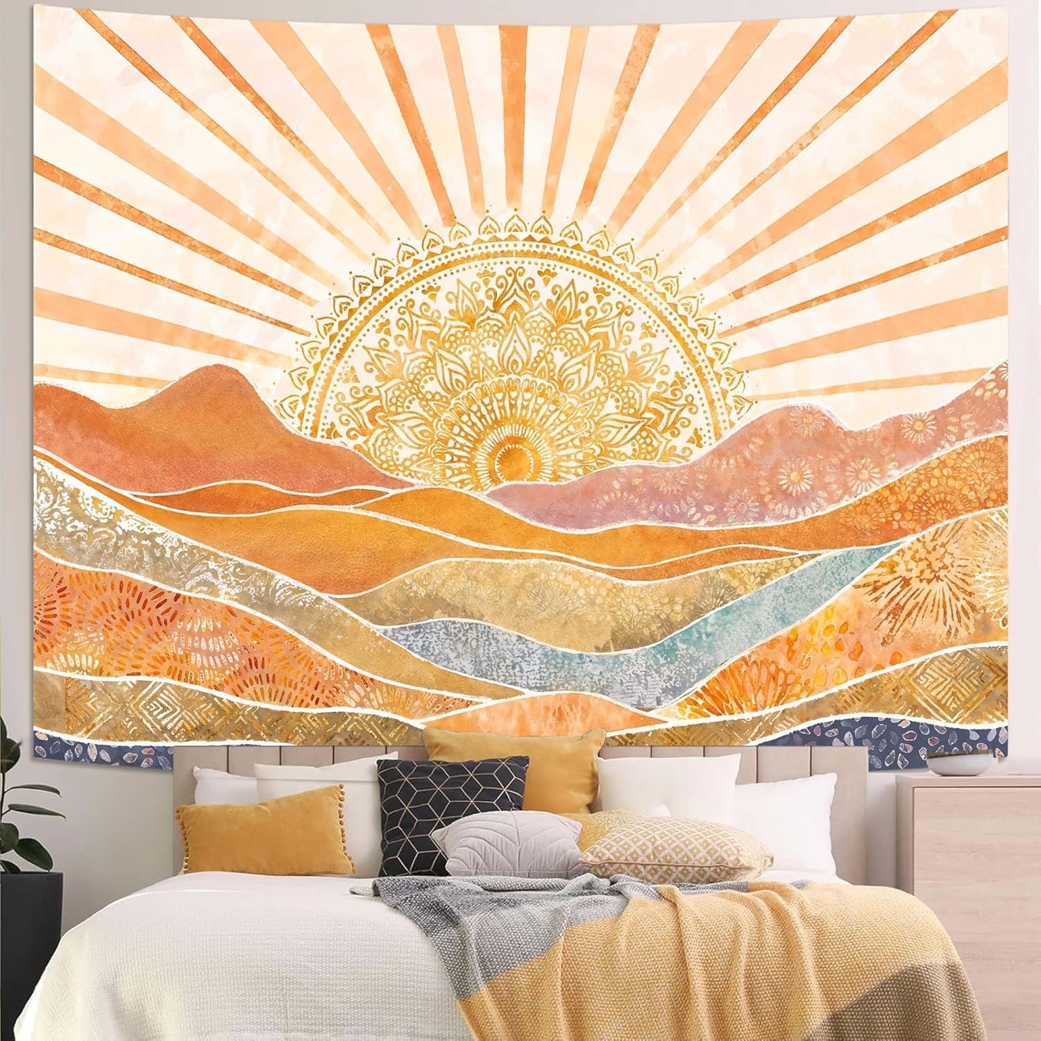 Estetik Boho Güneş Dağı Goblen - Wall Scroll Tapestry incelemesi ve fiyatı